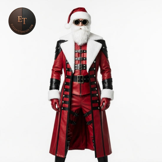 Luxury Steampunk Santa Claus Outfit – Full Set Including Long Coat & Pants, Handmade, Festive Holiday Costume