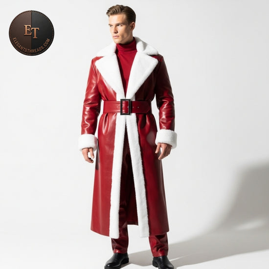 Luxury Modern Santa Claus Outfit – Full Set Including Long Coat & Pants, Handmade, Festive Holiday Costume